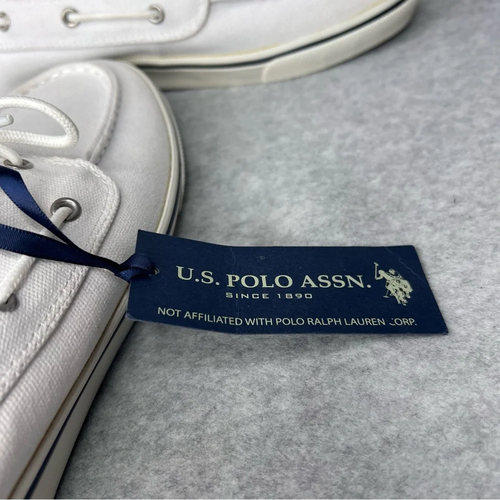 U.S. Polo Association Starboard Canvas Boat Shoe Sneaker Mens 9 White Preppy NWT